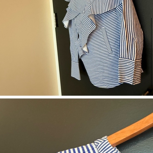 Self-Portrait size 2 EUC worn once Blue and White Striped Ruffle asymmetrical - Picture 7 of 15